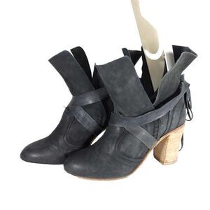 Free People Women's Seven Wonders 36 US5,5 Gray Leather Lace Fringe Ankle Boots